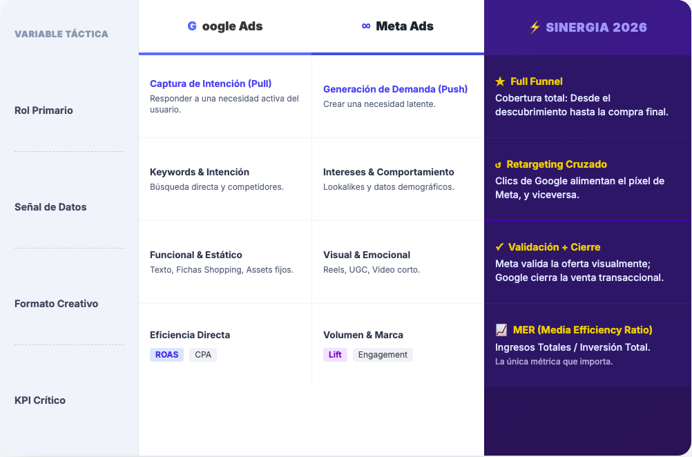 Sinergia estrategia Google Ads y Meta Ads
